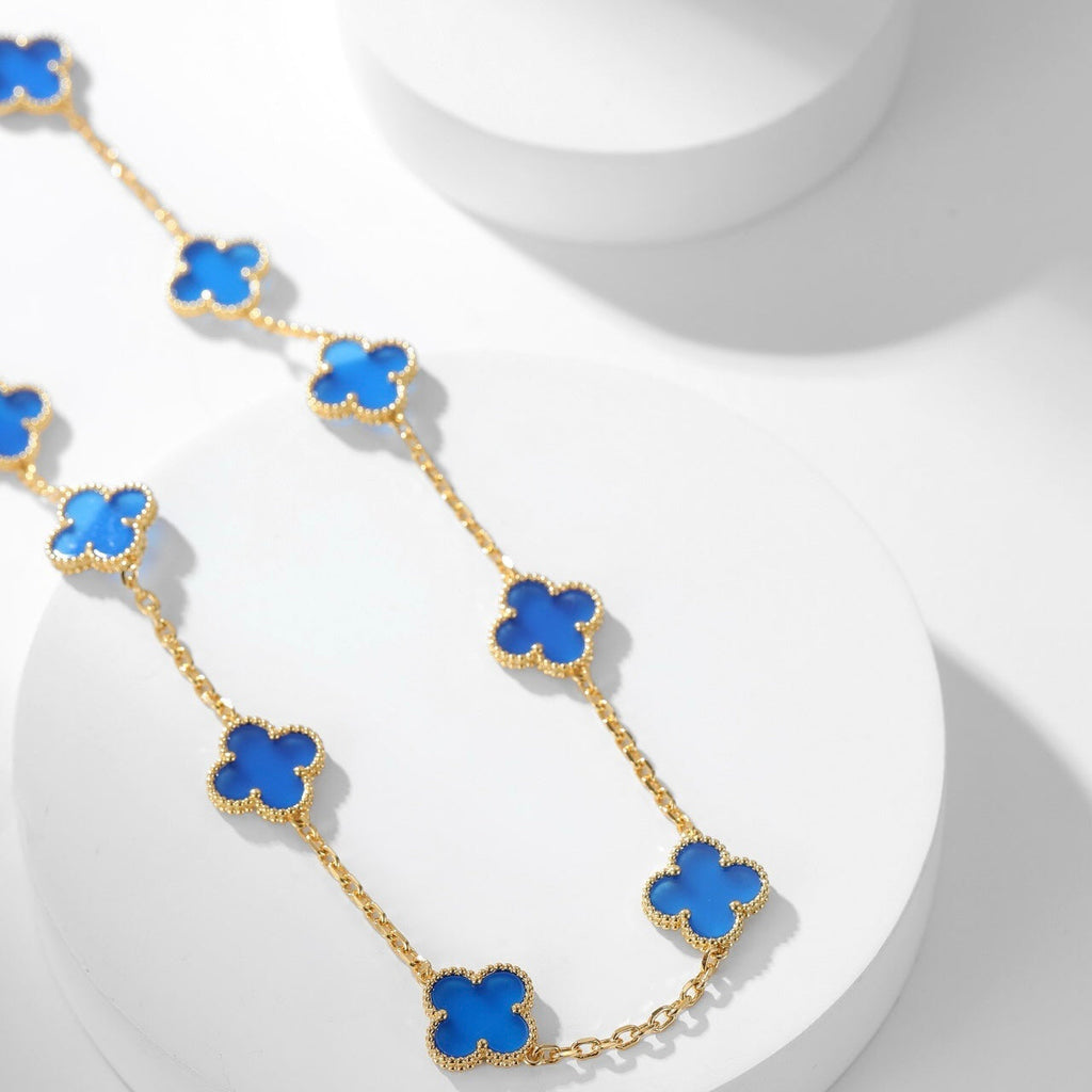 CLOVERS THE 10-MOTIFS BLUE AGATE NECKLACE