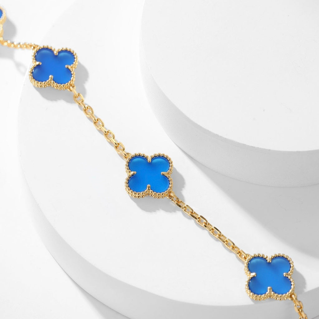 CLOVERS THE 10-MOTIFS BLUE AGATE NECKLACE