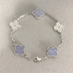 CLOVER 5 MOTIF DIAMOND PURPLE CHALCEDONY BRACELET SILVER