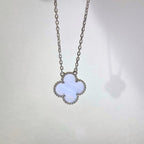 CLOVER 15MM BLUE CHALCEDONY NECKLACE SILVER
