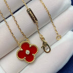 CLOVER 15MM DIAMOND CARNELIAN NECKLACE