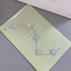 CLOVER 5 MOTIF DIAMOND PURPLE CHALCEDONY BRACELET SILVER