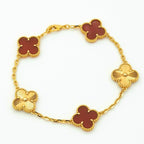 CLOVER 5 MOTIFS CARNELIAN GOLD BRACELET