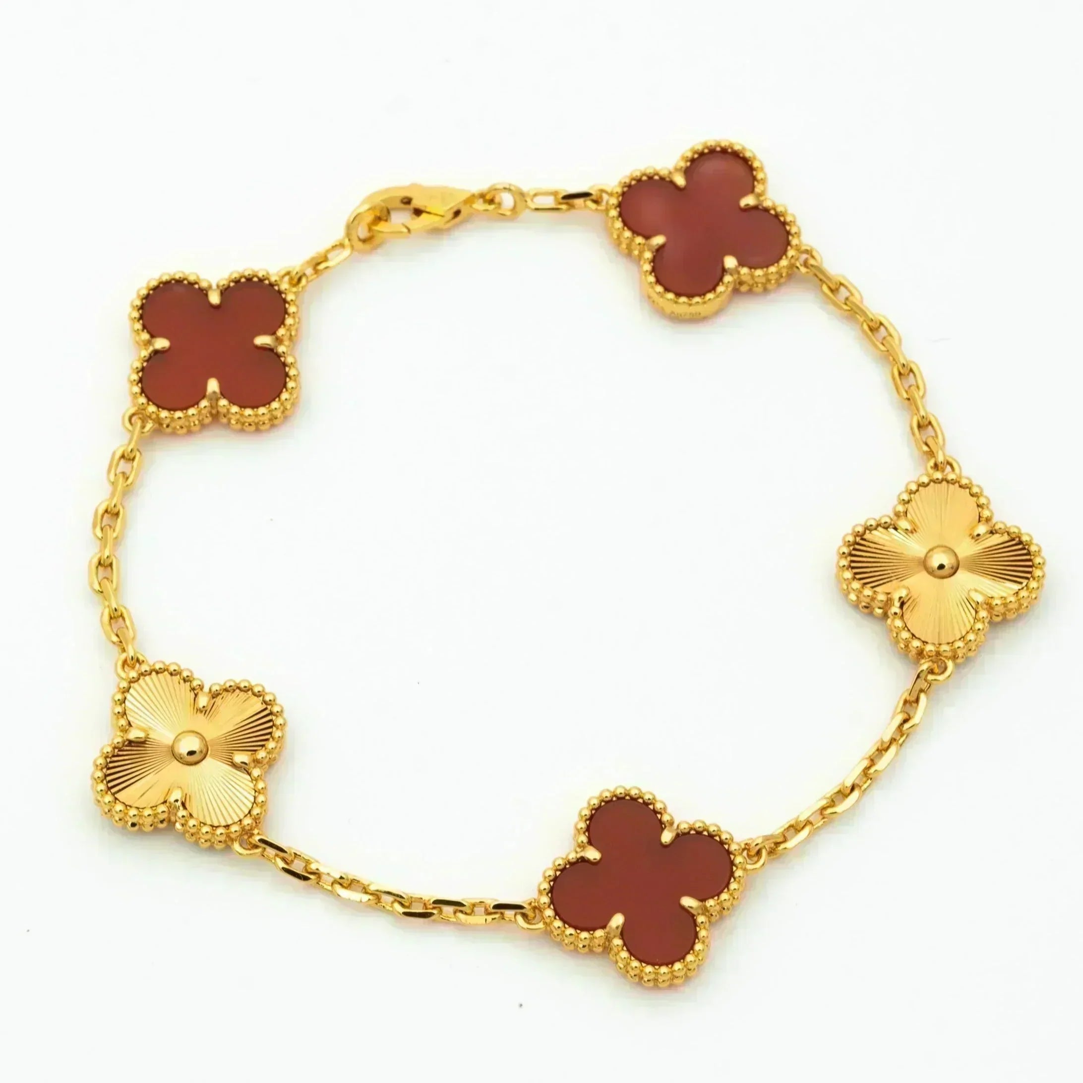 CLOVER 5 MOTIFS CARNELIAN GOLD BRACELET