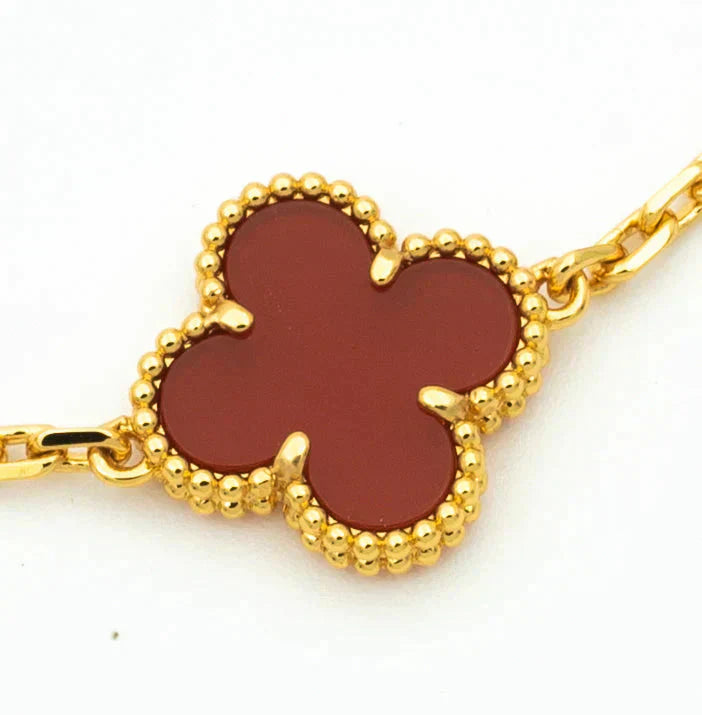 CLOVER 5 MOTIFS CARNELIAN GOLD BRACELET