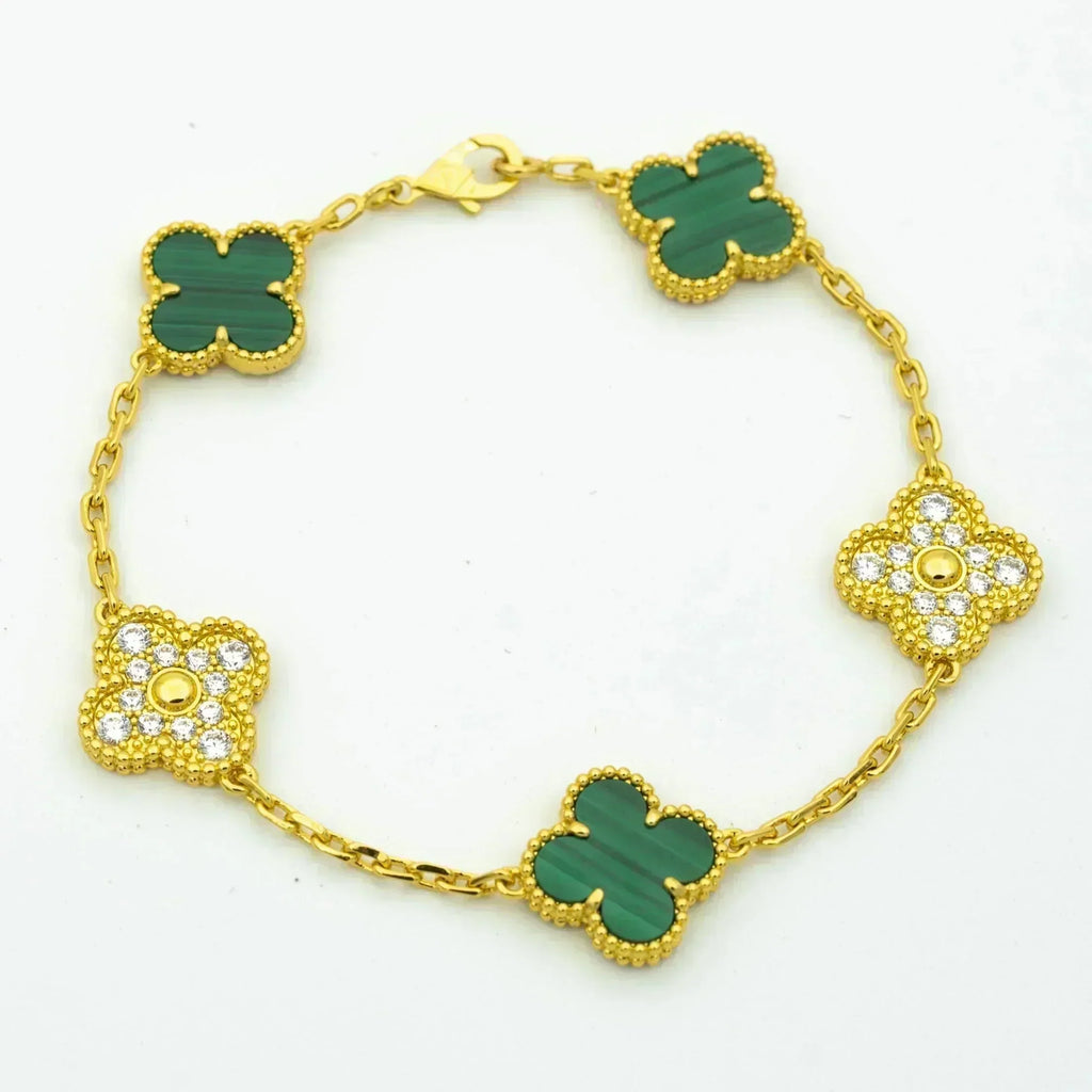 CLOVER 5 MOTIF MALACHITE DIAMOND BRACELET