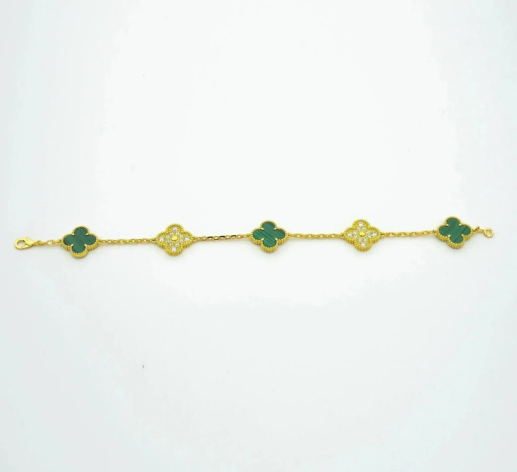 CLOVER 5 MOTIF MALACHITE DIAMOND BRACELET