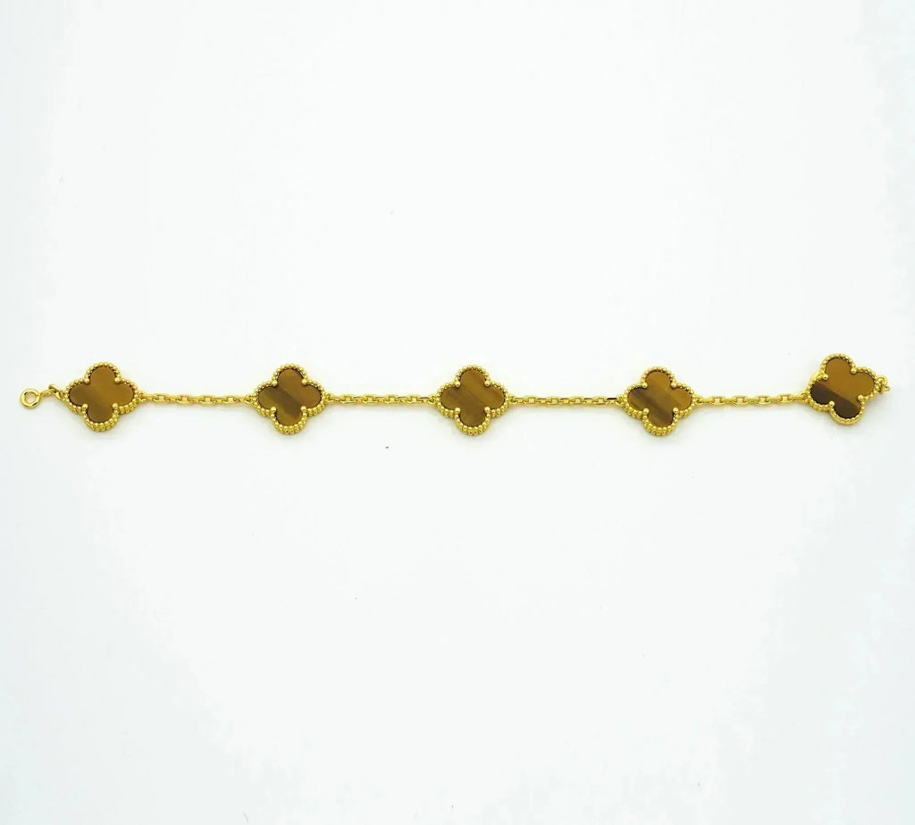 CLOVER 5 MOTIFS TIGER EYE BRACELET
