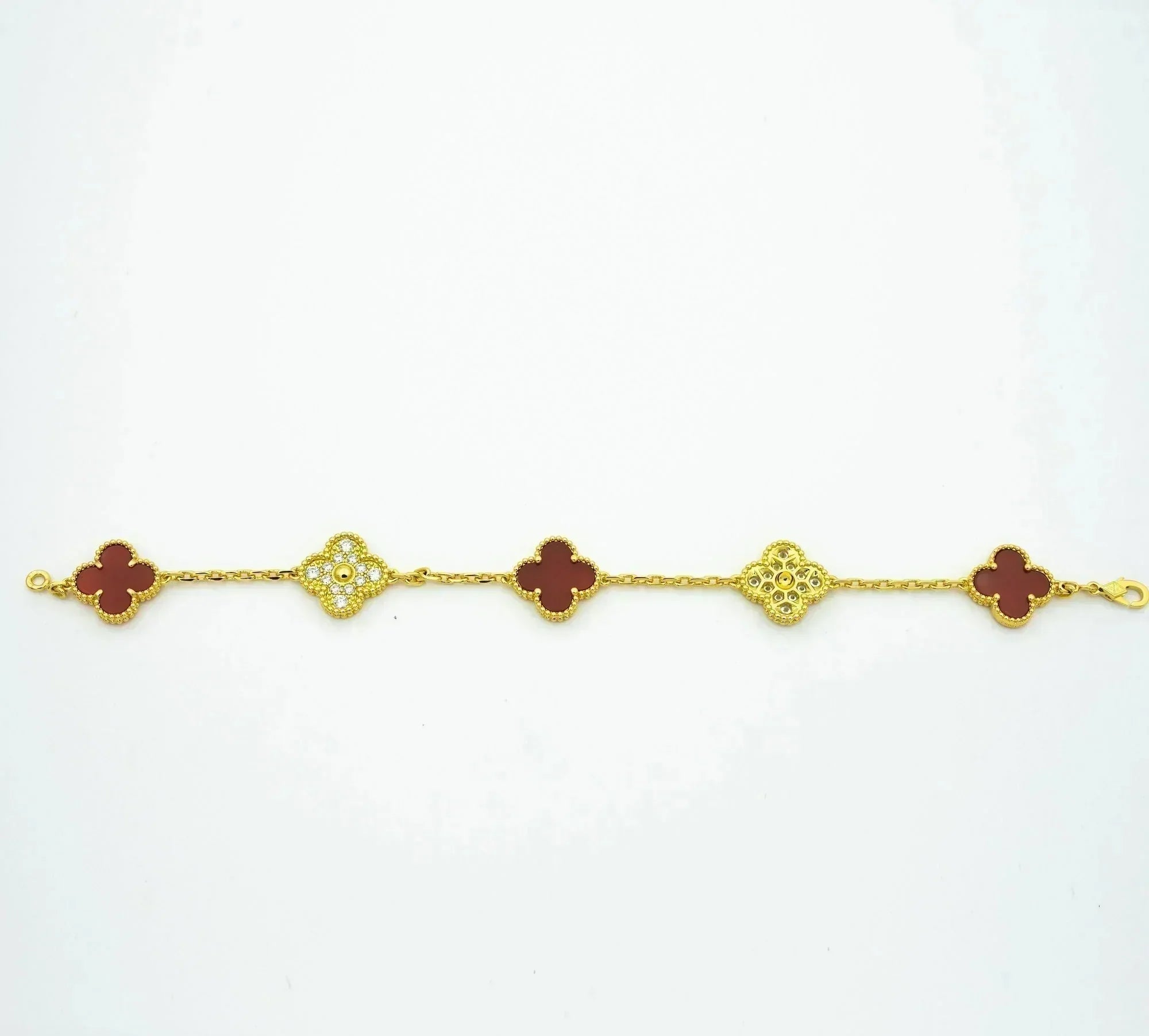 CLOVER 5 MOTIFS CARNELIAN DIAMOND BRACELET