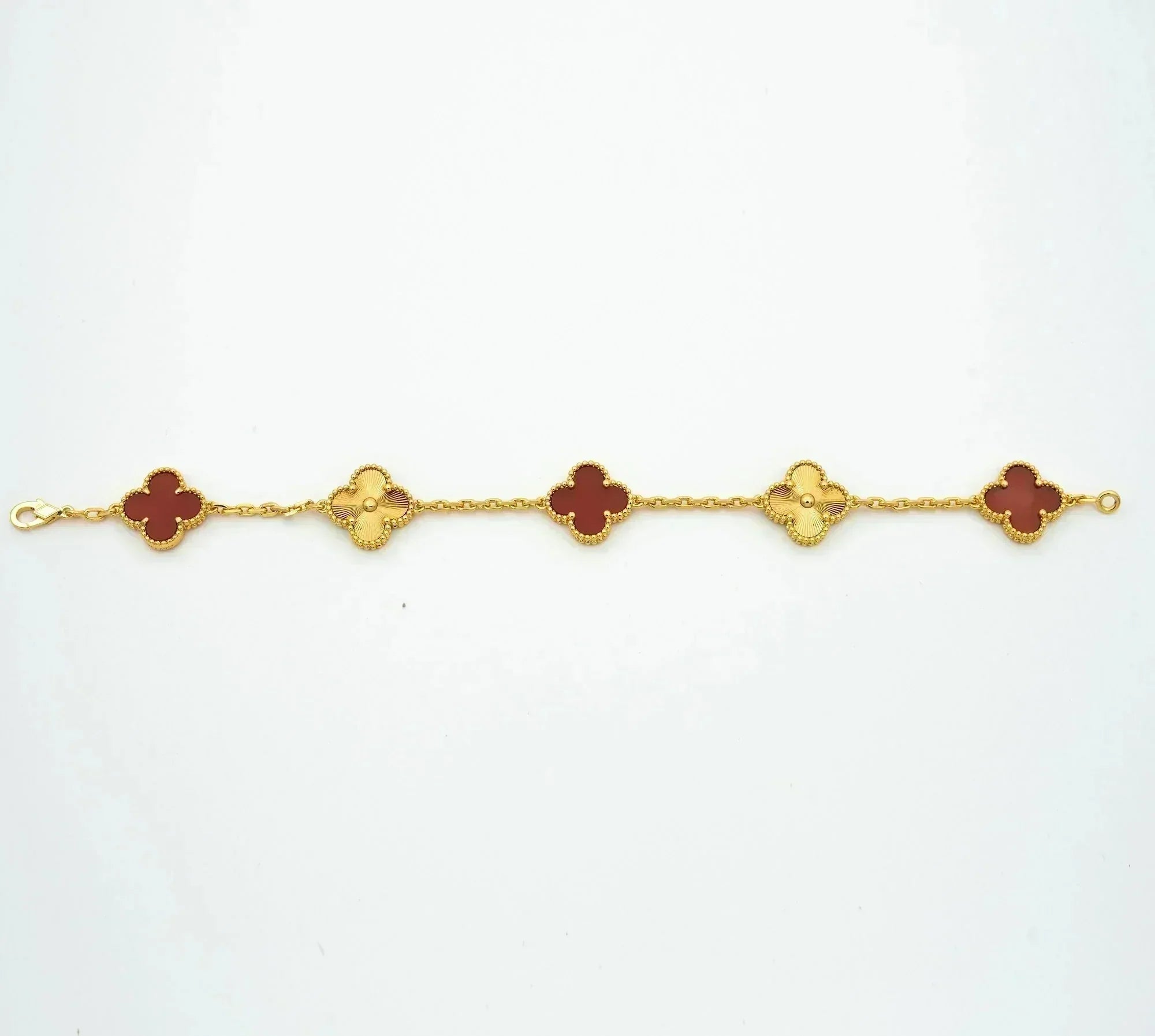 CLOVER 5 MOTIFS CARNELIAN GOLD BRACELET