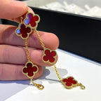 CLOVER 5 MOTIFS RED AGATE BRACELET