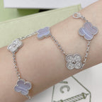 CLOVER 5 MOTIF DIAMOND PURPLE CHALCEDONY BRACELET SILVER
