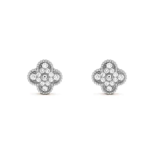 CLOVER 1 MOTIFS DIAMOND STUD EARRINGS SILVER