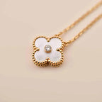 CLOVER 15MM DIAMOND WHITE FRITILLARIA NECKLACE